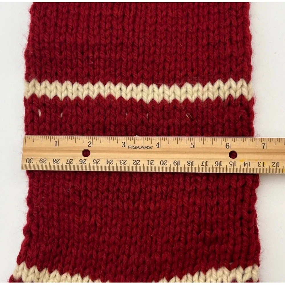 POTTERY BARN Christmas Stocking Red Ivory Chunky Knit‎ Snowflake Bells Holiday